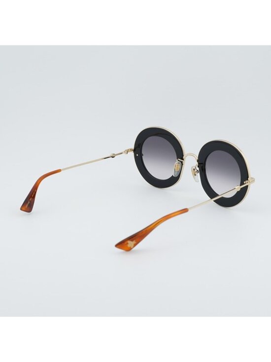Gucci GG0113S 001 Sunglasses Black Gold Round Frame, Grey Gradient Lenses main image 11